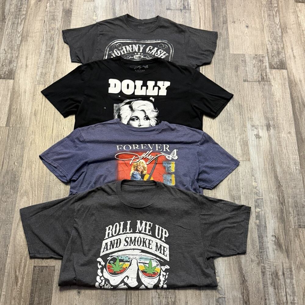 Country Music Crewneck Short Sleeve T-Shirt Lot Of 4 Tees (Size XL) Dolly, Cash